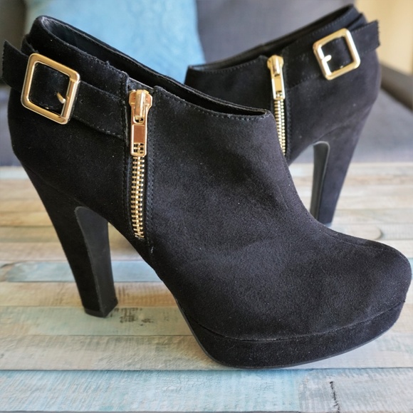 New Look Shoes - Black Faux Suede High Heel Ankle Platform Boots 8
